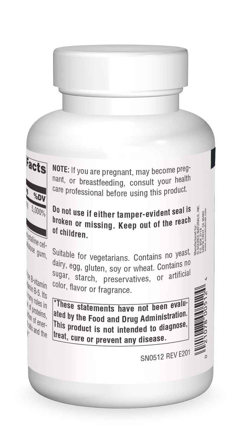 Source Naturals Pantothenic Acid, 250 mg -250 Vegan Tablets | Vitamin B-5 | Non-GMO Validated*