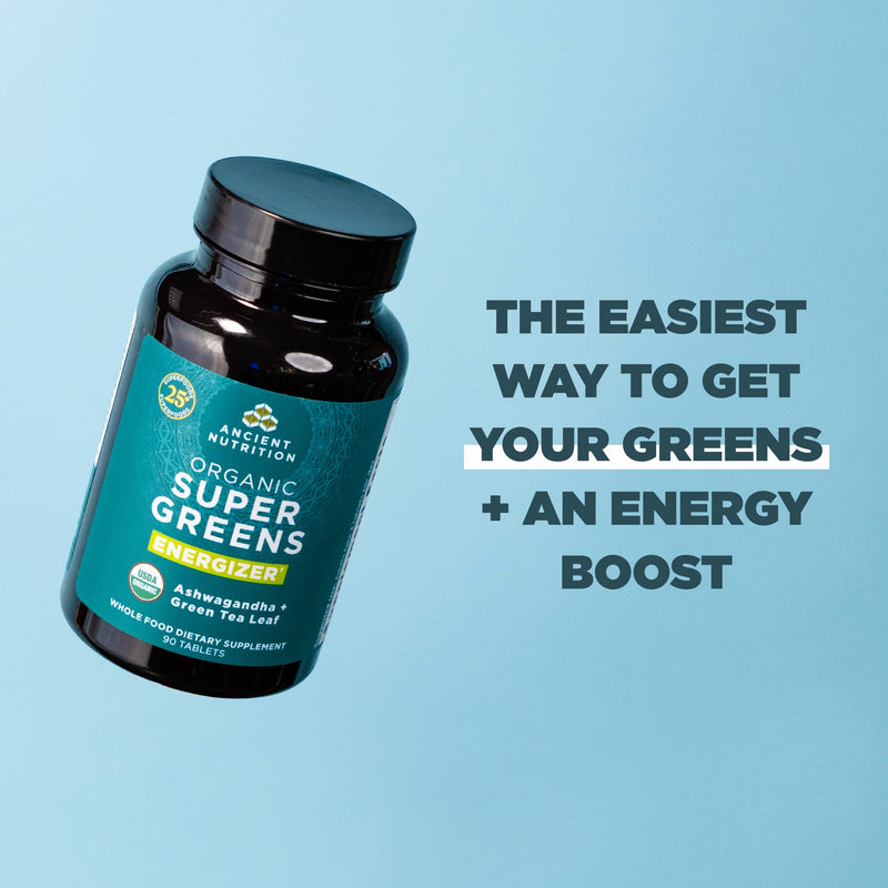 Ancient Nutrition Organic Super Greens Energize Capsules + Probiotics Multivitamin