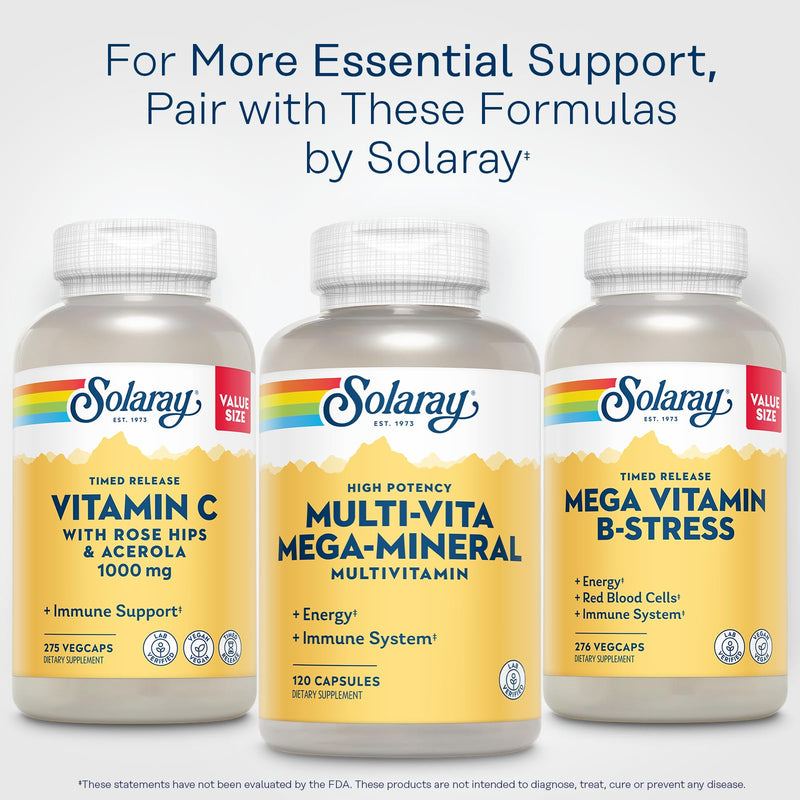 SOLARAY Multi-Vita Mega-Mineral Multivitamin, 120 Capsules | Energy, Immune, Heart, Bones & Muscle Support, Vitamins, Minerals & Trace Nutrients, 30 Servings, Lab Verified