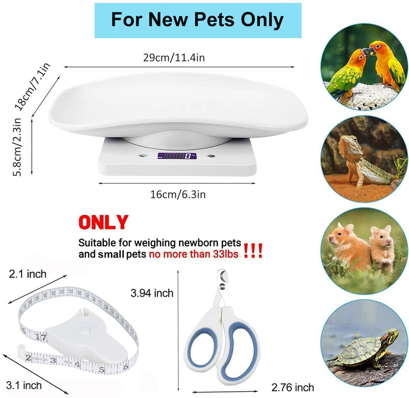 Digital Pet Scale,Puppy Scales for Weighing,Digital Small Animals Scales for Weighing,Whelping Supplies,Kitten Scale,Baby Scales for Newborn Dog Cat Crawl Pet,Capacity up to 33 lb,for New Pets Only 33lb White