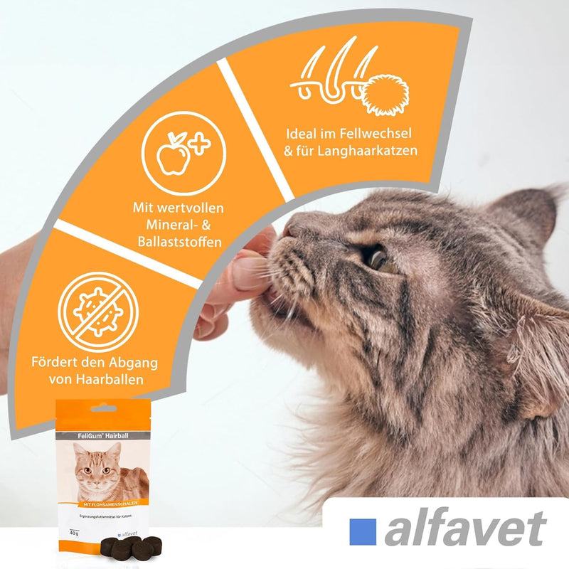 alfavet FeliGum Hairball Chew Drops for Cats (40 g) – Hairball Support Supplement with Chicken Flavour – Digestive Support Treats for Hair Passage