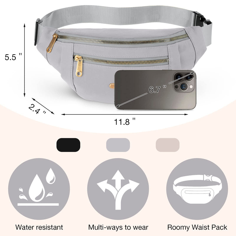 3 Pcs Waterproof Fanny Packs for Women and Men Waist Pack with Adjustable Strap Waist Pouch for Sports Running Exercise Walking Travel Black, Gray, White