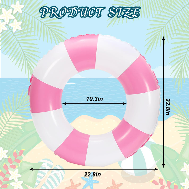 Whaline 4Pcs Inflatable Swimming Float Toy Striped Swim Ring Fun Print Pool Lounger Tube for Summer Swimming Beach Party Pink 22.8 Inch - BeesActive Australia