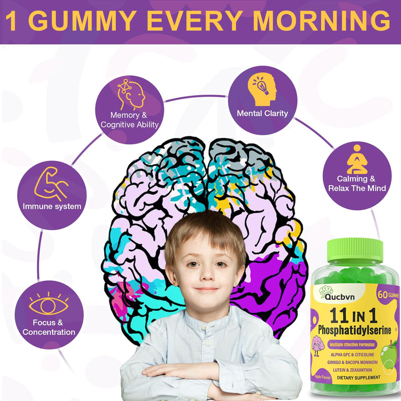 Phosphatidylserine, Phosphatidylserine Supplement, 600mg - 4 Month Supply | Memory Supplement for Brain, Concentration, phosphatidylserine gummies, with Alpha GPC, B6 & B12 for Cognitive, 120 Gummies