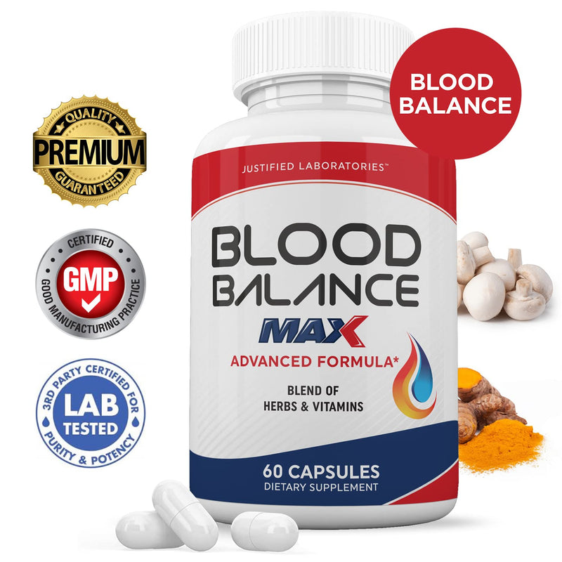 Justified Laboratories Blood Balance Max - 60 Capsules, Pack of 2 - Advanced Circulatory Support Formula with a Blend of Herbs & Vitamins - 60 Servings