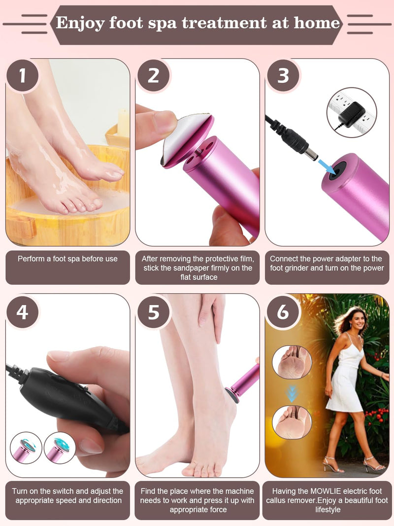 Electric Foot Callus Remover for Feet - Heavy Duty Pedicure Tool w/ 60 Grinding Discs Dead Skin Remover (Pink) Pink White - BeesActive Australia