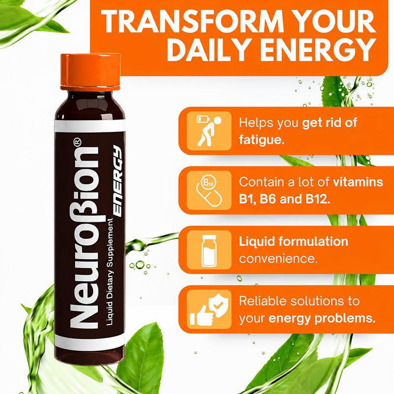 Neurobion Energy 10 Vials x 25 mL Each, 250 mL Total, Liquid Dietary Supplement Multivitamin + Energy Blend