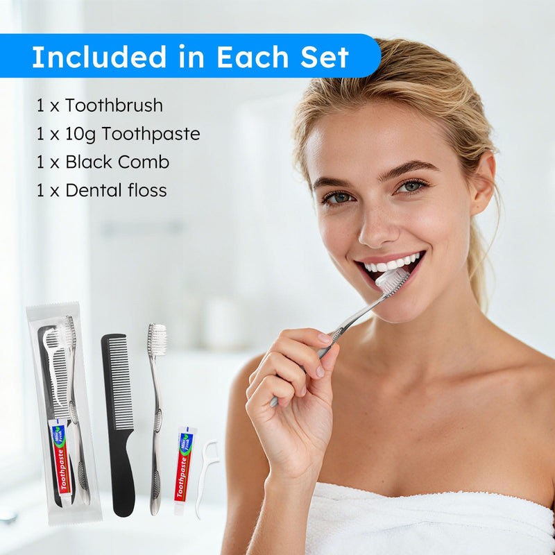 Travel Toothbrushes with Toothpaste, Disposable Toothbrushes, Hygiene Kits in Bulk with Floss Picks, Combs, Individually Packaged, Suitable for Home, Travel, and Hotels (100-PACK) 100 - BeesActive Australia