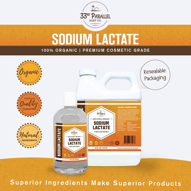 Sodium Lactate (8 oz) for Soap Making & Lotions, Premium Sodium Lactate Liquid, 60% Concentration, Cosmetic Grade, Moisturize Anti-Aging, Makes Soap Harder | 8 FL OZ