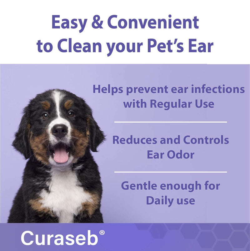 Curaseb Cat and Dog Ear Wipes – Cleans, Deodorizes and Soothes Ear Issues with Soothing Aloe Vera – Vet Strength – 100 Wipes