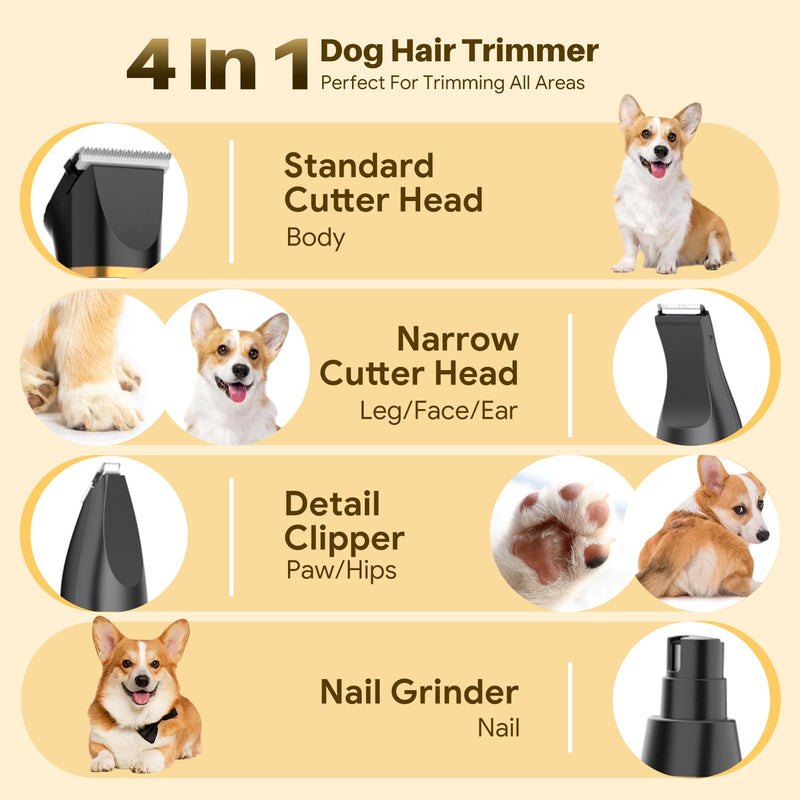 Small Dog Grooming Kit, 4 in 1 Electric Cordless Dog Paw Trimmer with Nail Grinder, Low Noise Dog Nail Trimmers, IPX7 Waterproof Small Dog Grooming Clippers for Paws, Ears, Face, Hip Hairl C-black - BeesActive Australia