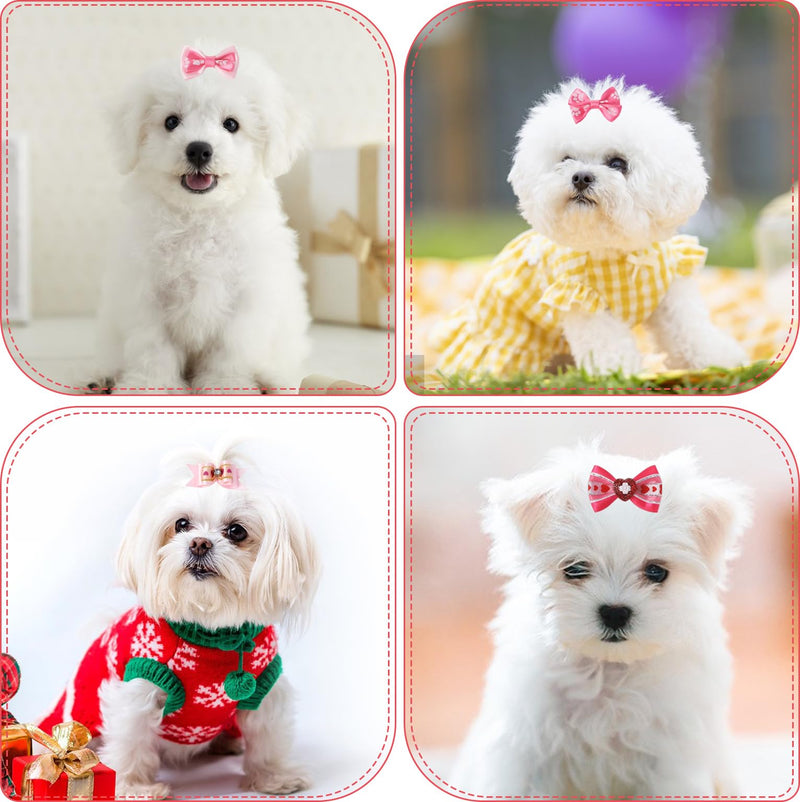 12Pcs Dog Hair Bows, Puppy Bows for Small Size Dog 1.8 Inch Cute Dog Bows Handmade Pink Dog Bows with Rubber Bands Rhinestones Small Dog Hair Accessories for Puppy Kitten Pet Hair Grooming Accessories - BeesActive Australia
