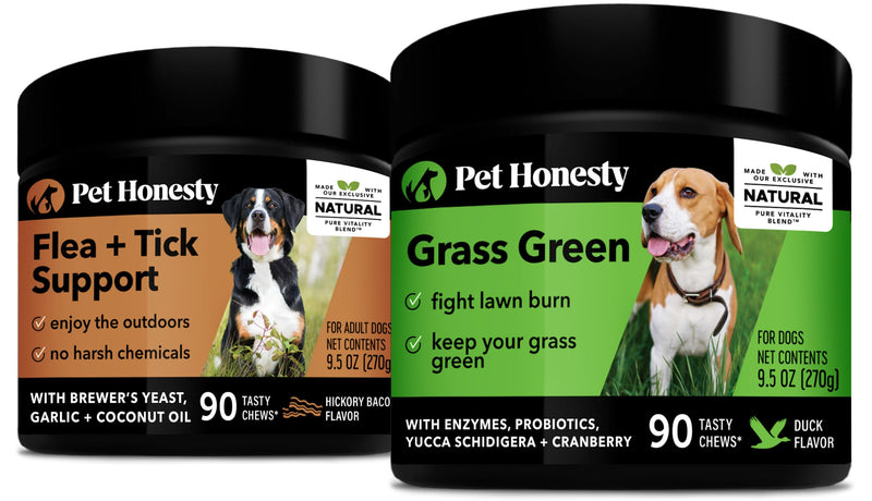 Flea & Tick Support + Grass Green Virtual Bundle - Natural Flea and Tick Soft Chew for Dogs, Pest Defense, Oral Flea Pills for Dog, Itch Relief, Digestive Enzyme for Dogs, Dog Pee Grass Lawn Spot S