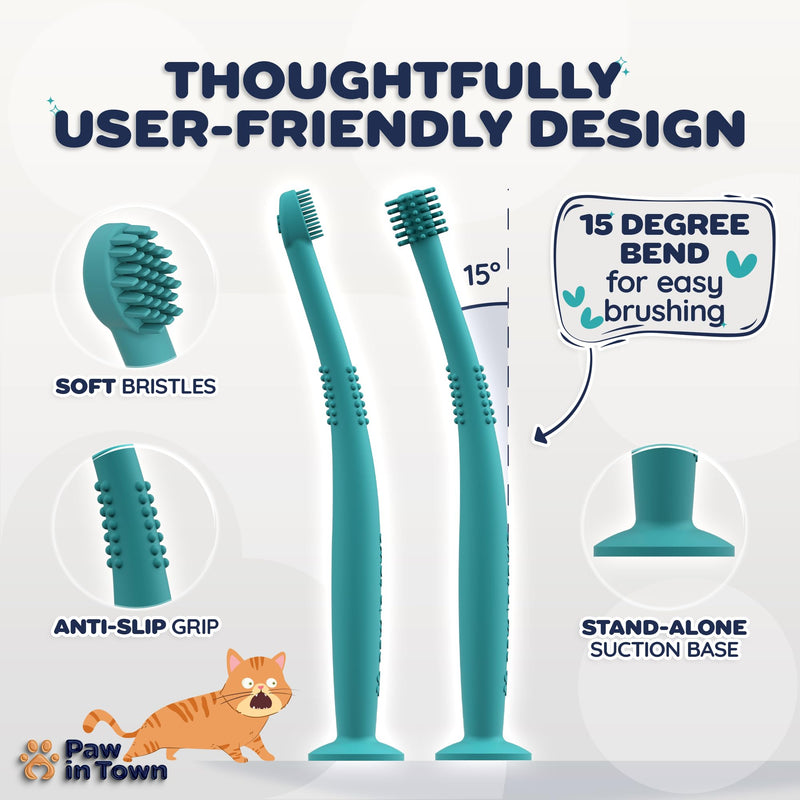 PAWINTOWN Soft Cat Toothbrush Set – Suitable for Dogs – Food Grade Silicone – Cat Dental Care, Cat Teeth Cleaning, Cat Tooth Brushing Kit (Tropical Teal) Tropical Teal 2 Count (Pack of 1) - BeesActive Australia