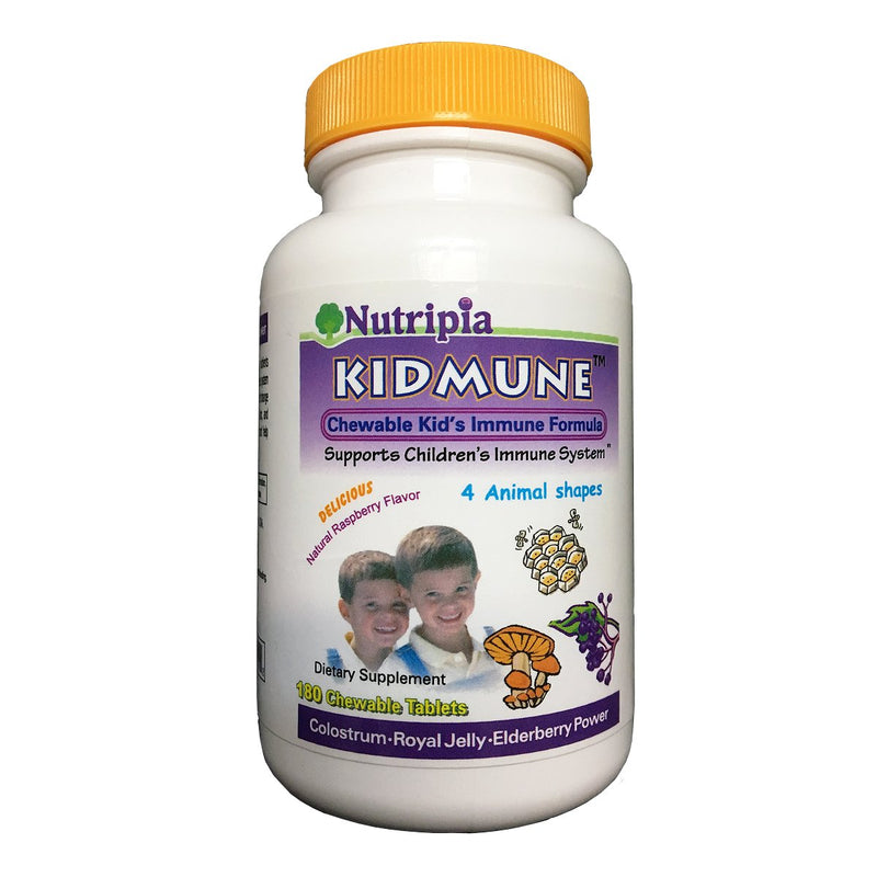 Kidmune Kids Immune Support Chewable Tablets with Colostrum, Propolis, Beta Glucan & Astragalus - Elderberry, Vitamin C, D, Zinc - 180 Mini Tablets, Fun Animal Shapes