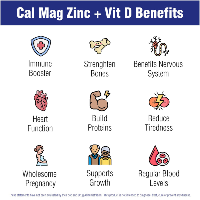 Calcium Magnesium Zinc Vitamin D Supplement 60 Tablets by Natural Systems - Calcium Magnesium Zinc and VIT D Supplements for Strong Immune System - Magnesium Supplement for the Immune System