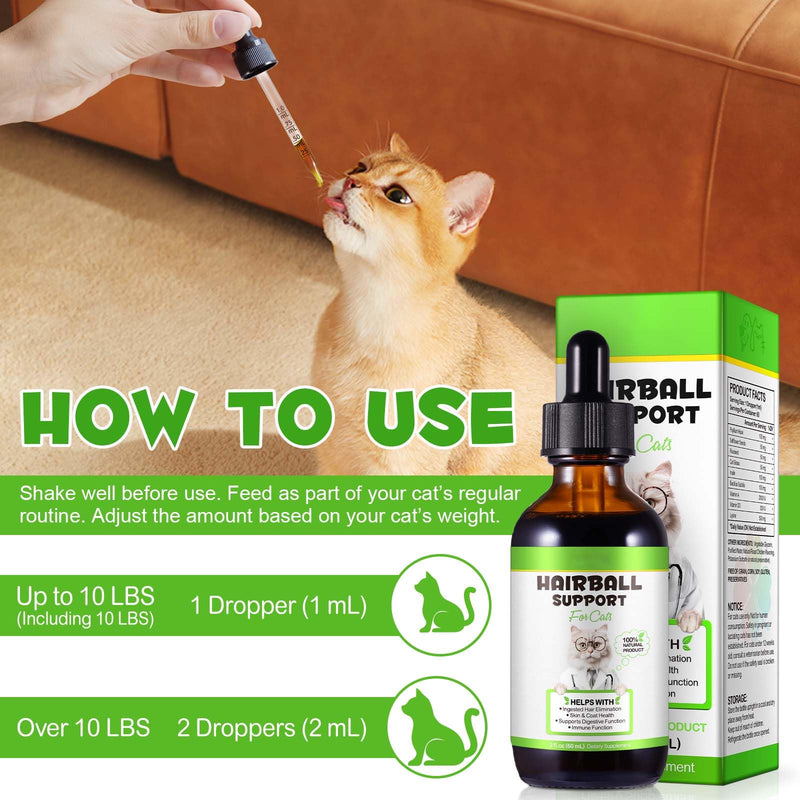 Natural Hairball Relief Drops for Cats with Psyllium & Cat Grass | Supports Healthy Digestion & Regular Bowel Movements | Added Probiotics & Prebiotics | Cat Hairball Treatment Drops(60ml)