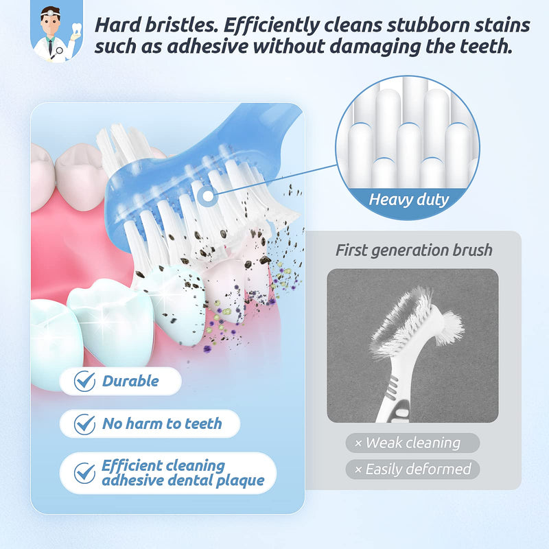 Hard Denture Cleaning Brush Toothbrush with Double Bristle Heads (4 Pcs) Heavy Duty, Multi-Layered Bristles, Portable Design,Ergonomic Anti-Slip Handle,Perfect for Deep Cleaning Care Color 1 - BeesActive Australia
