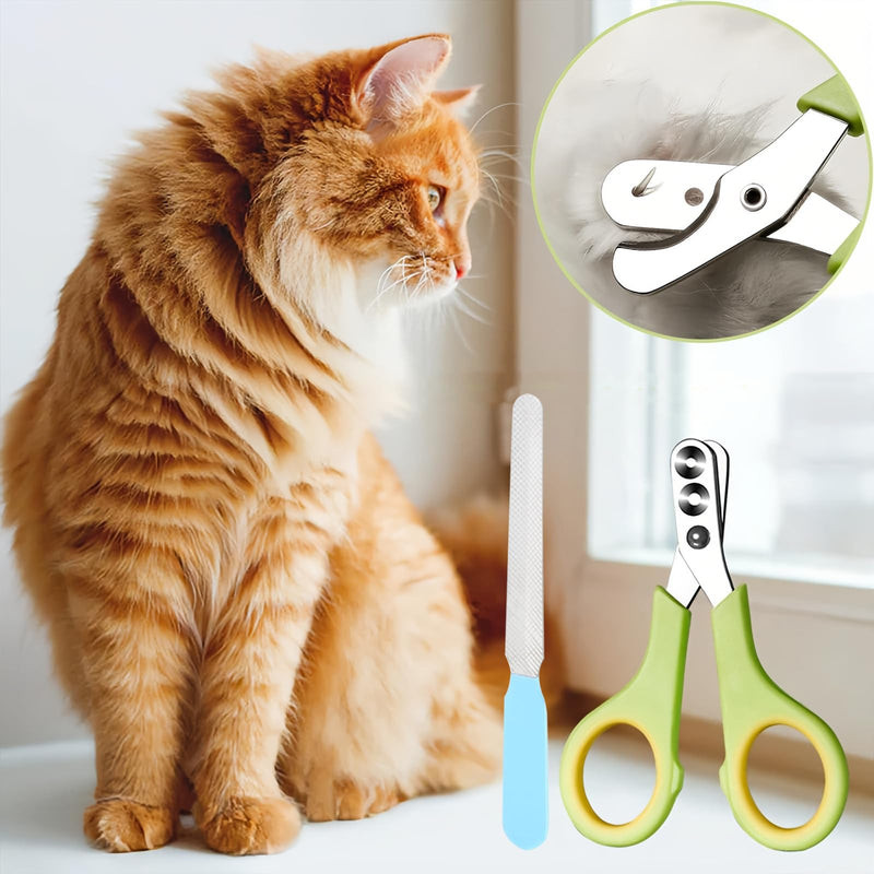 JAONLD Cat Claw Scissors with Protection, Cat Claw Cutter with 2mm & 4mm Hole, Cat Nail Scissors Professional Cat Claw Cutter Cat Nail Clipper for Cats, Puppies, Rabbits with File (Green) - BeesActive Australia
