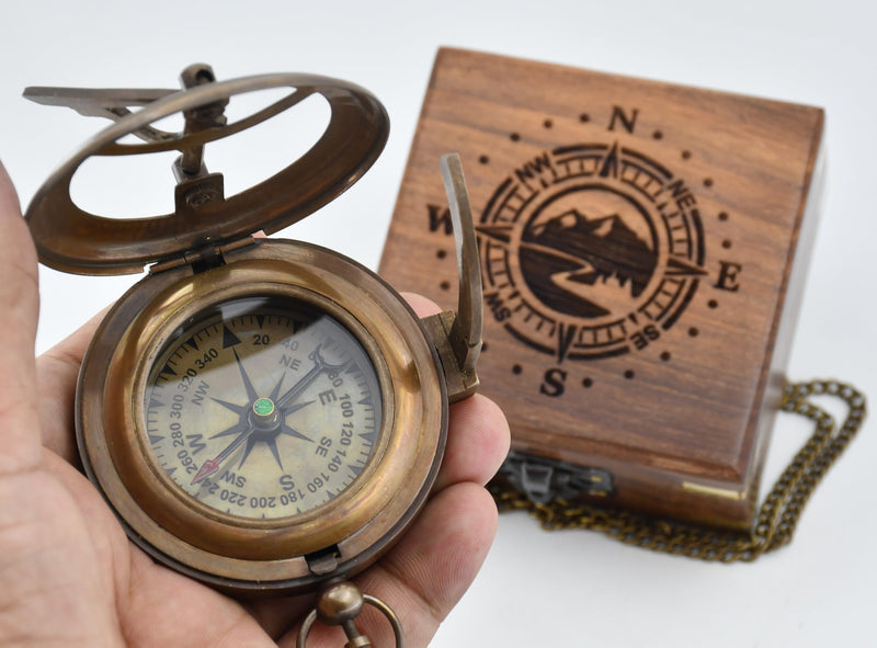 So You Can Always Find Your Way Back to Me - Personalized Sundial Compass with Wooden Box Luxury Gift - Anniversary Sundial Compass - Brass Compass Personalised Gifts for Men