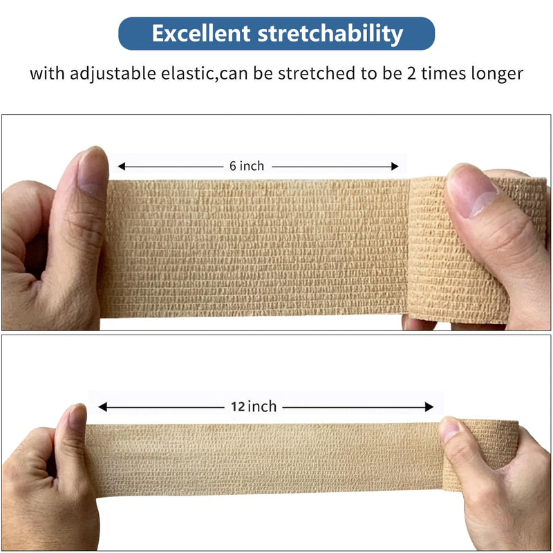 Self Adherent Bandage Wrap - 12 Counts 2’’ x 5 Yards, Medical Tape Vet Wrap for People and Pets, Non Woven Cohesive Bandage for Ankle Sprains & Swelling, Sports Injury, Stretch Athletic 12 Count (Pack of 1) Multi Colors - BeesActive Australia