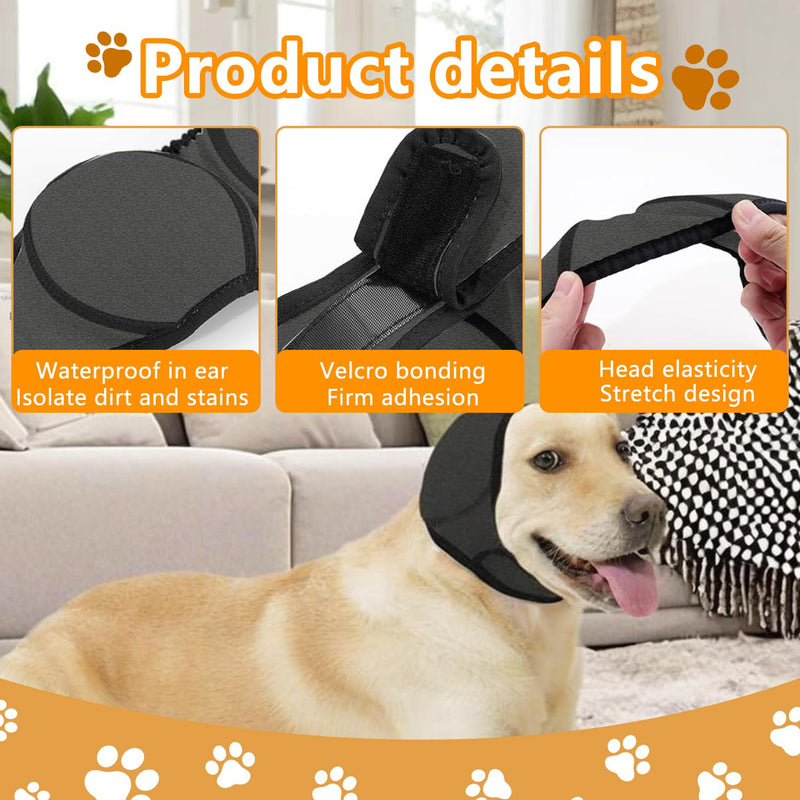 Dog Ears Cover, Adjustable Dog Ear Muffs Noise Protection Comfortable Quiet Dogs Calming Hood Ear Head Wrap Cups Shower Cap Pet Supplies (Grey, L) Grey M