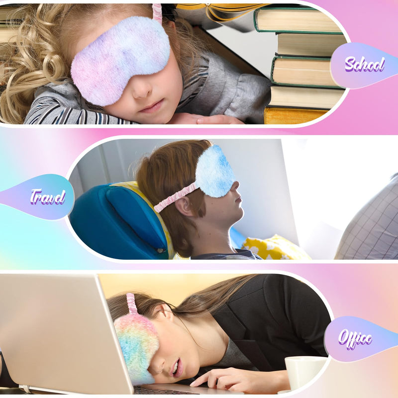 Cuffbow 6 Pcs Plush Sleep Eye Mask Silk Furry Eye Covers for Sleeping Cute Sleep Mask Fluffy Comfortable Sleeping Blindfold for Travel Sleepover Nap Party Supply Girls Women(Rainbow) Rainbow