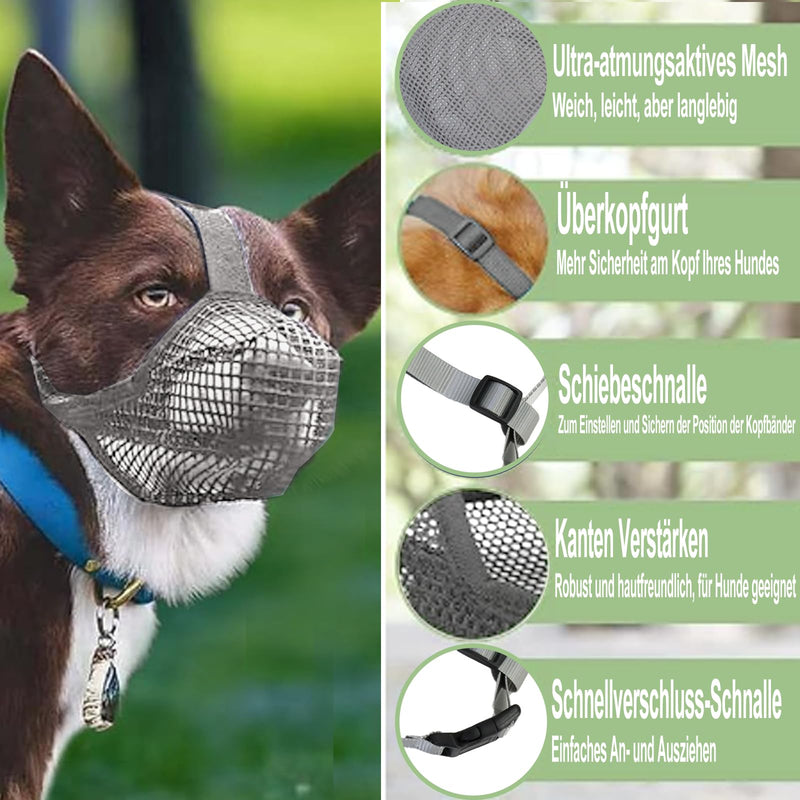 Muzzle for dogs, breathable mesh muzzle for large dogs, muzzle for medium dogs, adjustable dog muzzle for small medium and large dogs, prevents biting, chewing (gray, M) grey - BeesActive Australia