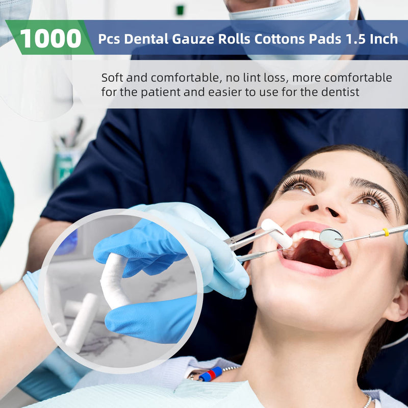 Annhua 1.5" Dental Cotton Rolls Gauze Rolls Cottons Pads No. 2 Medium, Nose Plugs Rolled Cotton Mouth Gauze - High Absorbent|100% Cotton|Pack of 1000 - BeesActive Australia