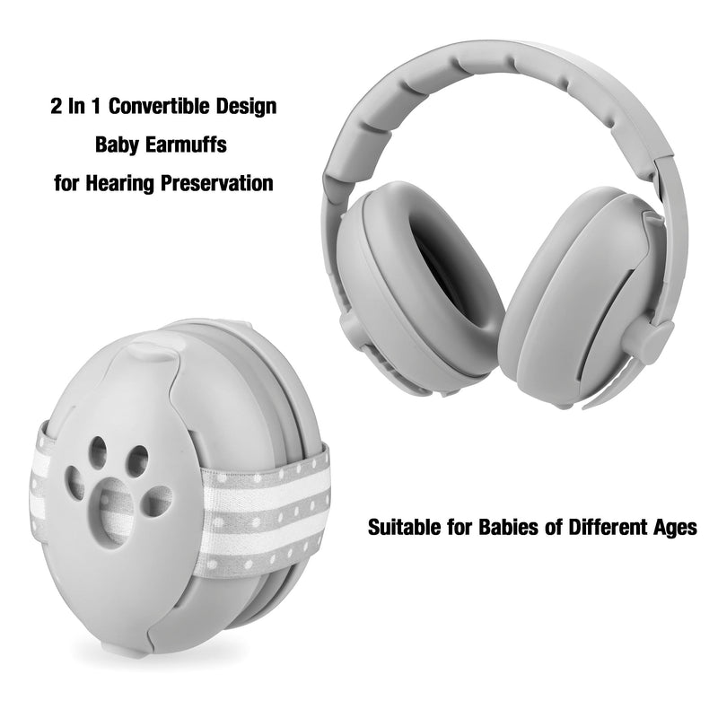 PandaEar Baby Ear Muffs, 2-in-1 Baby Ear Protection Noise Cancelling Headphones Ages 0-3 Years, Infant Hearing Protection Grey