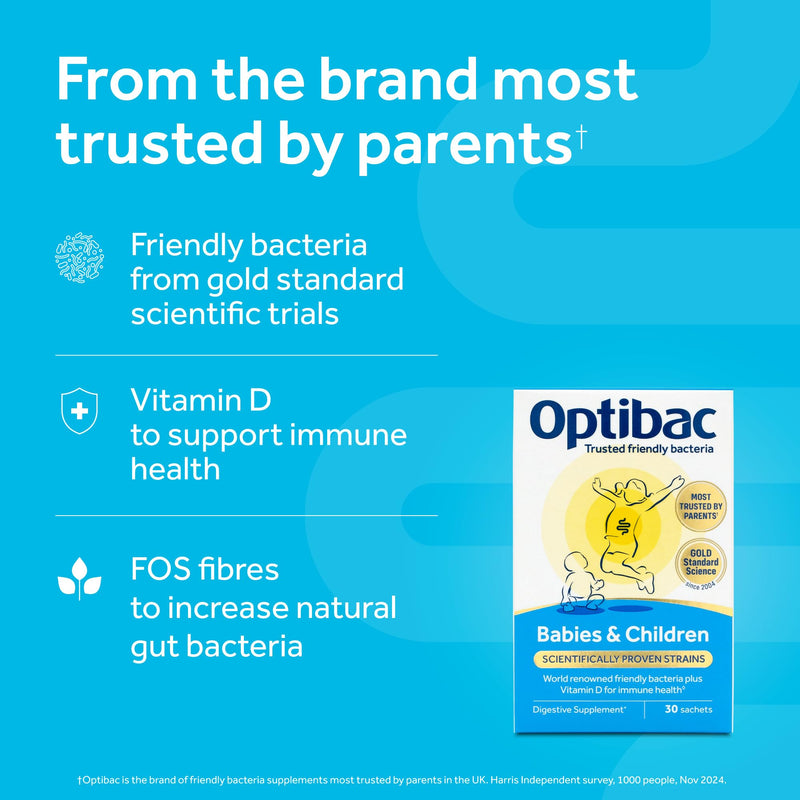 Optibac Probiotics Babies & Children - Kids Probiotic + Vitamin D for Immune Support - Most Trusted by Parents - 30 Sachets