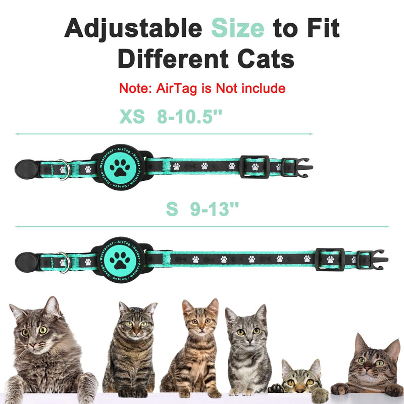 Airtag Cat Collar Breakaway, Reflective Kitten Collar with Airtag Holder and Bell, Comfortable Padding, Adjustable, Durable, Suitable for Cats (Green, S) S (9"-13") Green - BeesActive Australia