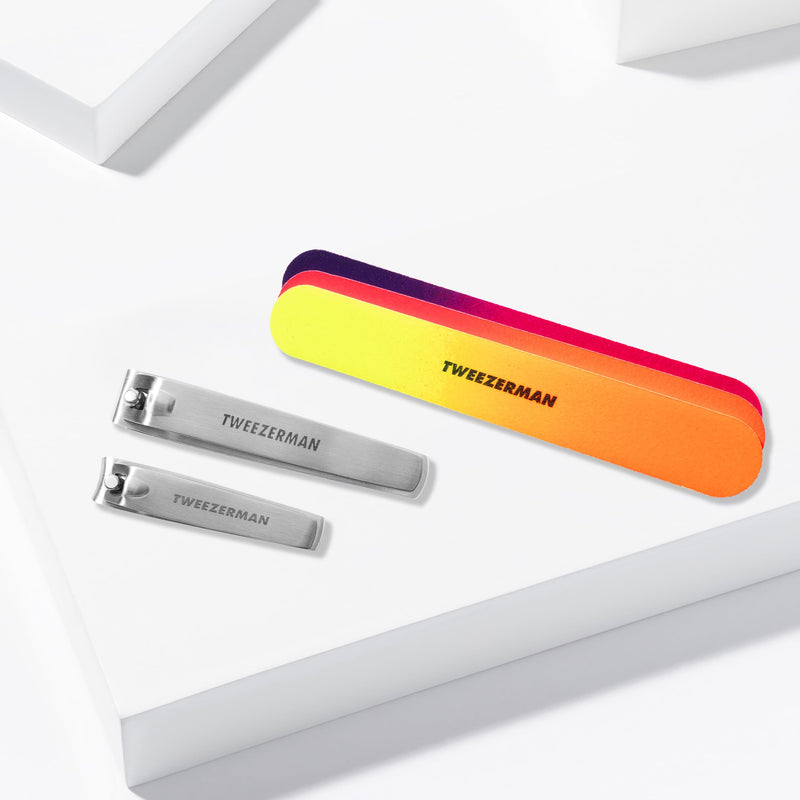 Tweezerman Stainless Steel Nail Clipper Combo Set with Three Neon Nail Files Stainless Steel W/Nail Files