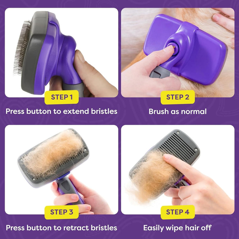 Hertzko Self Cleaning Slicker Brush for Dogs and Cats - Pet Hair Brush for Shedding Long and Short Hair - Grooming Brush with Easy Clean Retractable Bristles - Cat and Dog Grooming Tool - Purple - BeesActive Australia