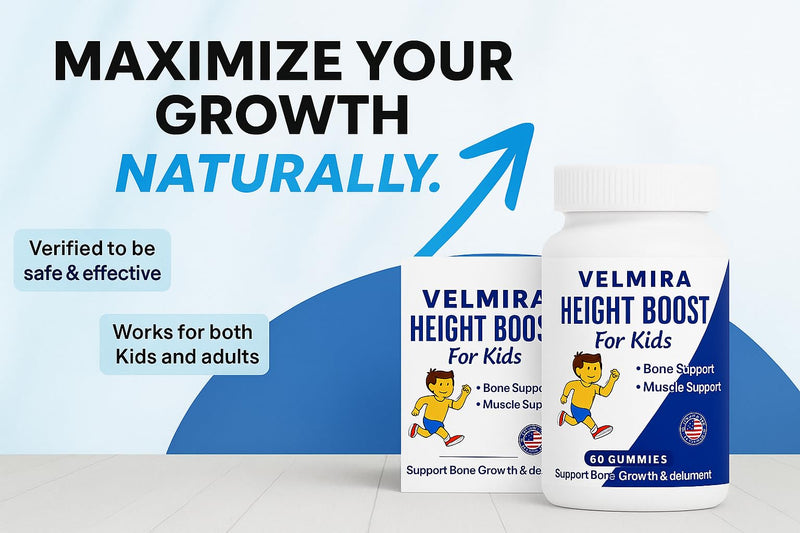 Velmira® Heightener Gummies for Bone Health & Development Support – Essential Vitamins & Minerals, Easy-to-Chew Gummies for Kids, Teens & Adults (Ages 5+)