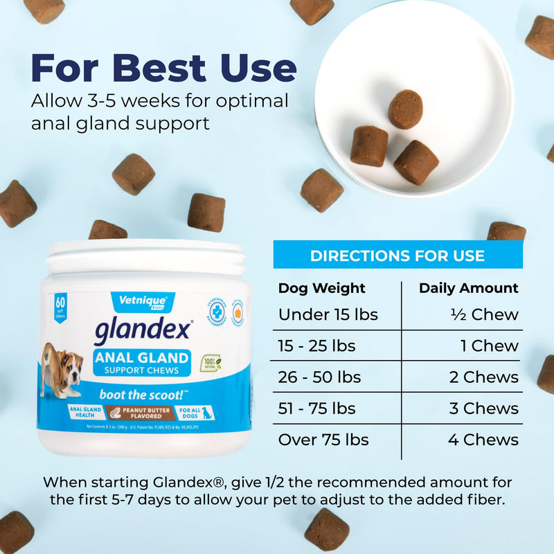 Glandex Anal Gland Soft Chew Treats with Pumpkin for Dogs Digestive Enzymes, Probiotics Fiber Supplement for Dogs Boot The Scoot (Peanut Butter Chews, 60ct) Peanut Butter Chews - BeesActive Australia
