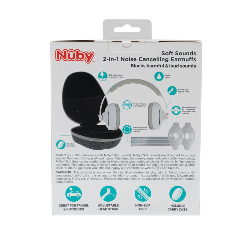 Nuby Soft Sounds 2-in-1 Noise-Canceling Baby Earmuffs with Travel Case - Adjustable Noise Protection for Infants and Toddlers - White
