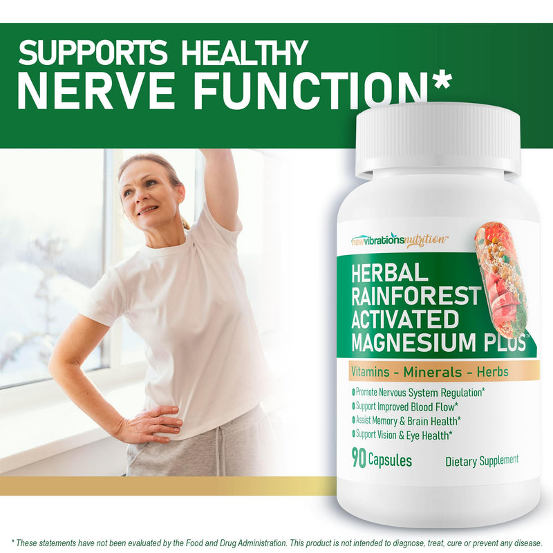 Herbal Rainforest Activated Magnesium Plus - Our Best Magnesium Combo Supplement - with Vitamin D, A, E, K, B6, Folate, B12, Biotin, Iron, Copper, Cayenne, Lions Mane Mushroom, Gingko Biloba & More