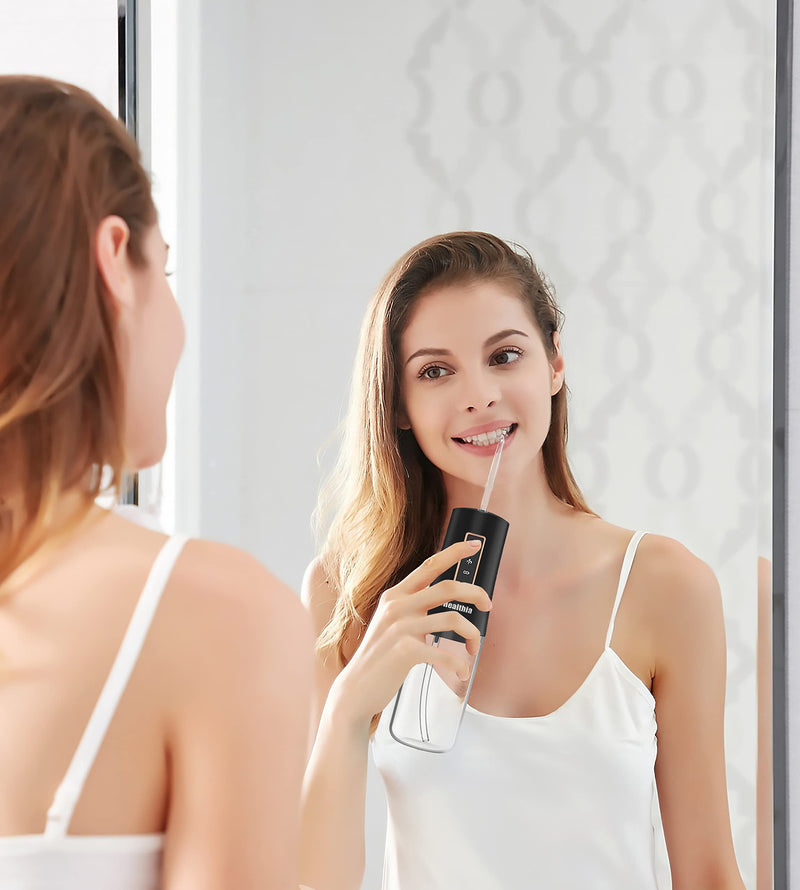 iHealthia-Water-Flosser-Teeth-Oral-Irrigator,Rechargeable-Waterproof,Portable Cordless,Water flossers, 3 Modes 4 Nozzles, for Home&Travel Elegant Black - BeesActive Australia