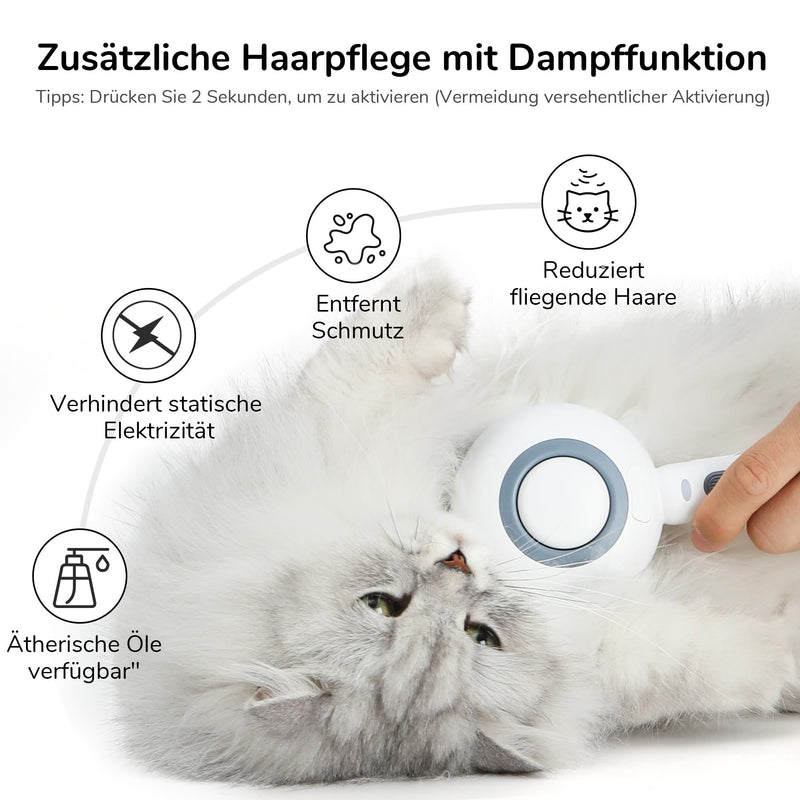 FUKUMARU Cat Brush with Steam, One-Click Cleaning Steam Brush Cat, Cat Brush with Water Tank and Spray, Anti Static Electricity and Tangle Steamy Brush for Cats Dogs, White White - BeesActive Australia