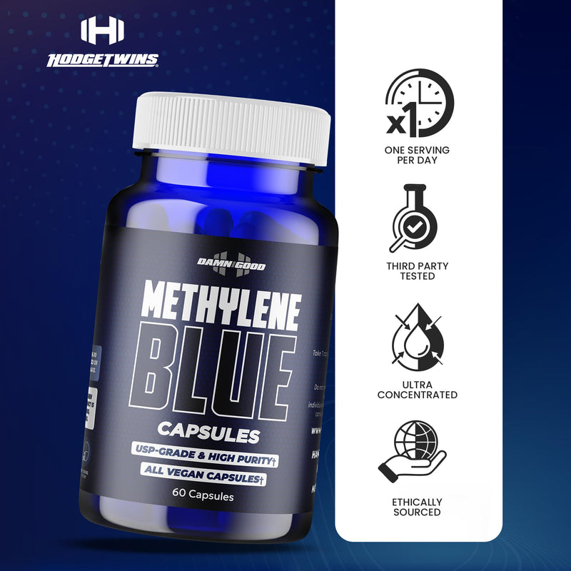 DAMN GOOD Hodge Twins Methylene Blue Capsules 10mg USP, Vitamin C, 60 Ct | USP-grade methylene blue 10 mg capsules with vitamin C for daily wellness & antioxidant support, vegan & unflavored
