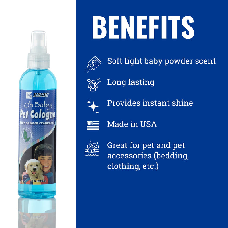 Kenic Oh Baby Pet Cologne & Deodorizer Spray, Soft Baby Powder Scent, Neutralizes Odors, Shines Coat & Fur, For Dogs & Cats - PawsPlanet Australia