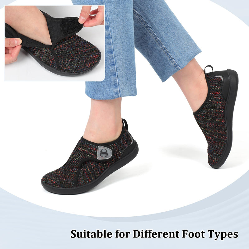 Womens Walking Shoes Comfortable Wide Diabetic Shoes Adjustable Zero Drop Edema Shoe Breathable Neuropathy Nursing Shoes Casual Wide Width Sneakers 10 Wide Mixblack