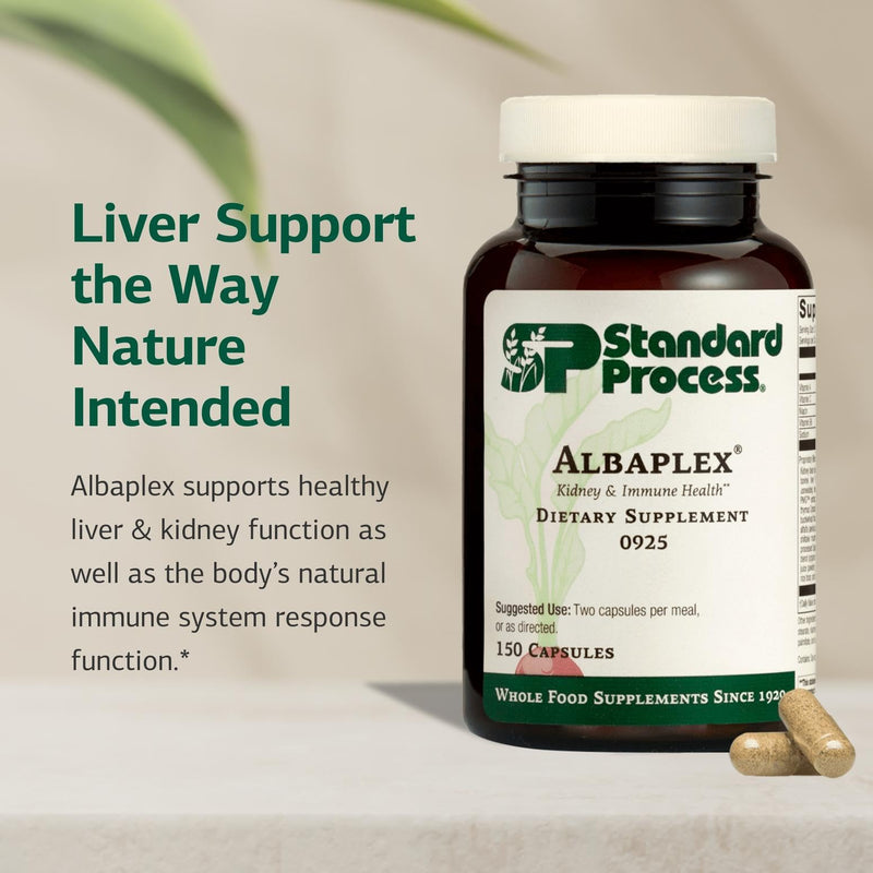 Standard Process Albaplex, Kidney & Liver Supplement, 150 Capsules | Liver and Immune Health Dietary Supplement, Non-Dairy, Kidney and Liver Health Support, Contains Vitamins A,B6, and C 150 Count (Pack of 1)