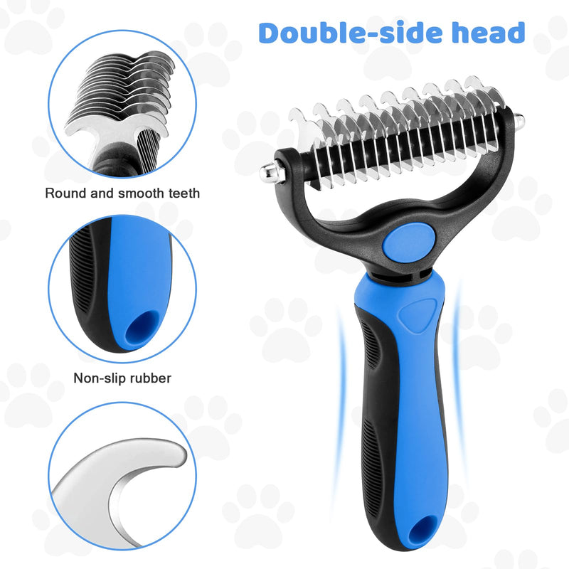 Odoland Dog Brush Grooming Care Kit - Dog Brush, Dog Slicker Brush, Undercoat Rake, Dog Hair Removal Comb, Pet Nail Clippers, Shedding Tool for Long matted Haired Cat and Puppy Blue - BeesActive Australia