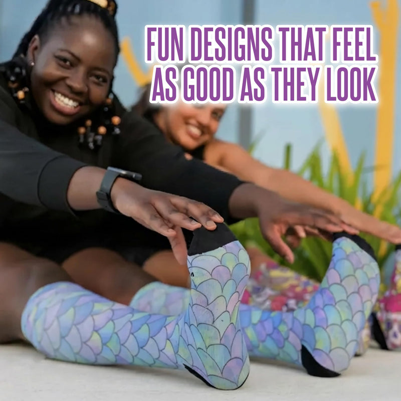 Crazy Compression Over-the-Calf Socks with Fun Designs Small-Medium Calavera Purple (Wide)