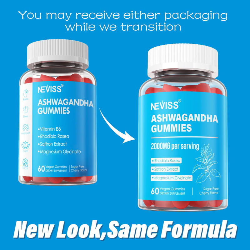Ashwagandha Gummies, Magnesium Glycinate Gummies 2000mg for Adults, Vitamin B6, Zinc, Rhodiola Rosea, Lemon Balm, Relaxation Support, Natural Zzz, Brain, Muscle, Stamina, Energy, Sugar Free 59 Count (Pack of 2)