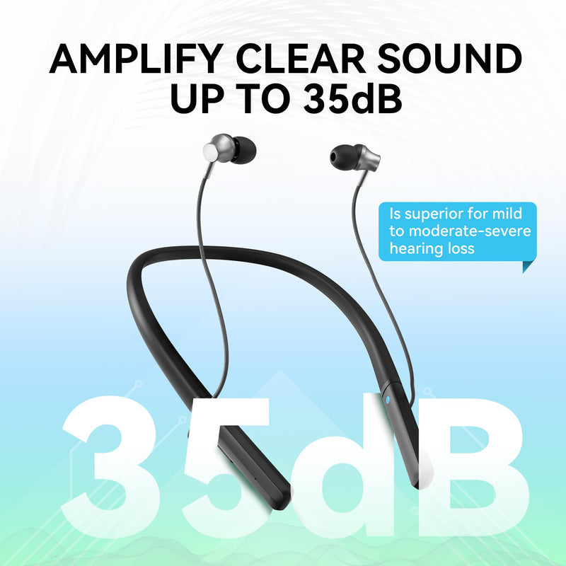 Hearing Aids, Neckband Hearing Amplifier with Bluetooth, In-Ear Design with Carrying Case