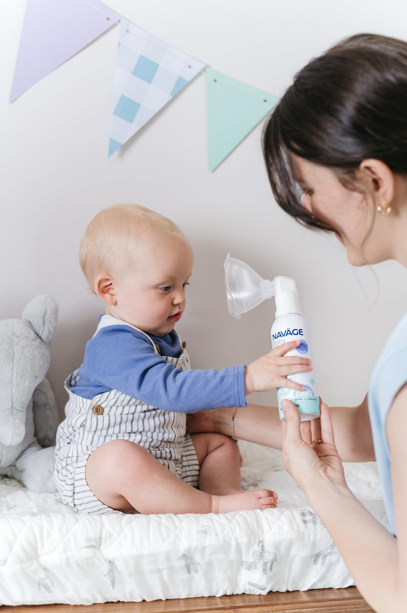 Navage Baby Micro-Mist Saline Inhaler - Saline Nasal Spray for Congestion Relief - Pediatrician Endorsed Baby Nasal Spray w/Mask & Quiet, Continuous Mist (2.8 oz)