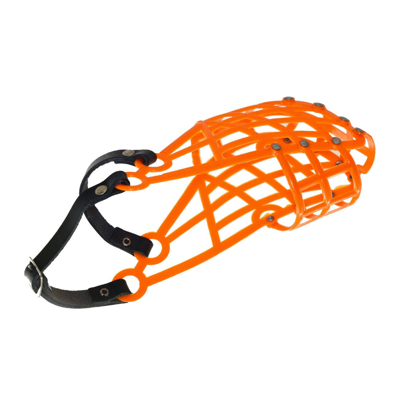 Don Pare muzzle model 103 training and transport muzzle for medium-sized dogs with a narrow head whippet in orange also racing muzzle and coursing muzzle - BeesActive Australia